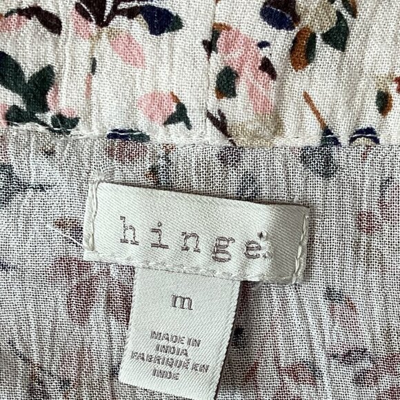 Nordstrom,  Hinge "Ivory Eggnog" Bird Leaf Print Top M #231M - Picture 7 of 8